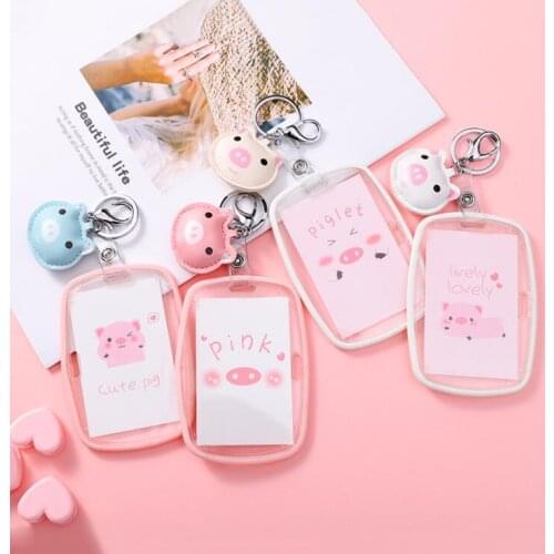 1PC Kawaii Cute Pig Credit Bank ID Card Holder Keychain Bus Cards Protective Case For Girls School Office Stationery