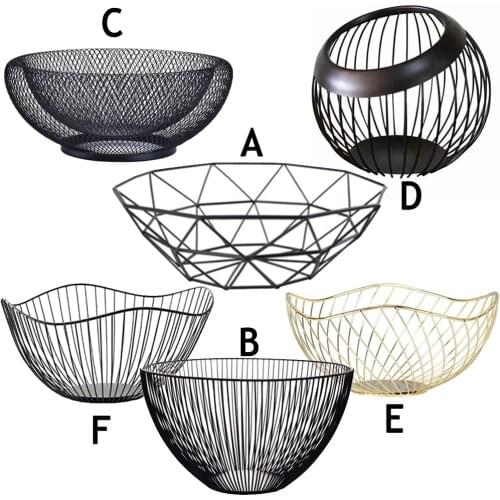 Kitchen Accessories Geometric Fruit Vegetable Wire Basket Metal Bowl Storage Desktop Display storage bag organizer