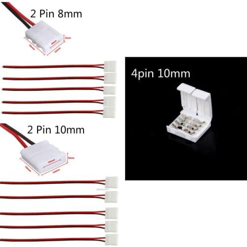 10Pcs 8mm/10mm 2 Pin 4pin Led Strip Connector For Single Color Led Strip 3528/5050 Easy Connect No Need Soldering Connectors