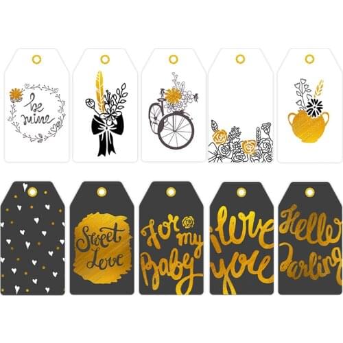 10 Pcs 9.5 x 5.5cm Floral Golden Tags Party Decoration White Gift Paper Hang Tags Gift Paper Cards DIY Label Handmade Gifts Tags