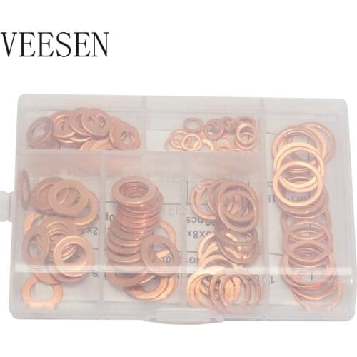 120pcs Auto Car Boat Marince Red Bronze Copper Crush Washers Gasket Ring Assortment Set Repair Kits
