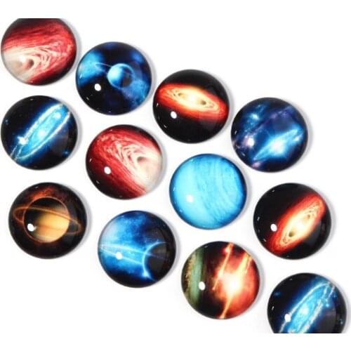 20pcs outer space planet Stars mixed 12mm/18mm/20mm/25mm Round photo glass cabochon demo flat back Making findings no hole