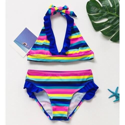 2019 Girls Swimsuit Two-Pieces Stripe Swimwear Children Girls Cute Bikini Suits Summer Bathhing Suits Love Swimsuits 9189