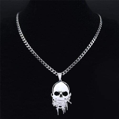 2021 Fashion Punk Music Skull Stainless Steel Chain Necklaces Women Silver Color Statement Necklace Jewelry cadenas mujer NXS04