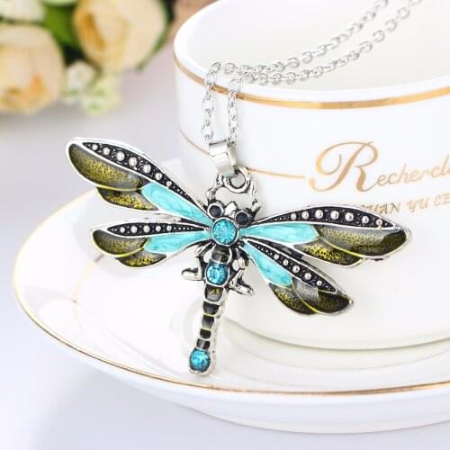24PC/Lot Cute Enamel Green Crystal Dragonfly Animals Pendant Necklace Bohemia Women Friends Charm Jewelry Party Birthday Bijoux