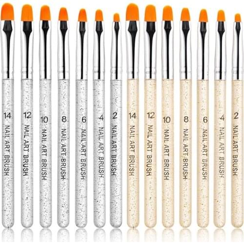 27RC 7 Pieces Acrylic Gradient Manicure Tools Nail Art UV Gel Brush Set Painting Drawing Pen with Transparent Handle