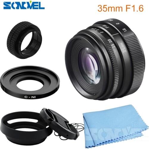 35mm F1.6 CCTV Lens C Mount Camera Lens +Lens Hood kit For Nikon 1 AW1 V1 V2 V3 J1 J2 J3 J4 J5 S1 S2 Camera Lens