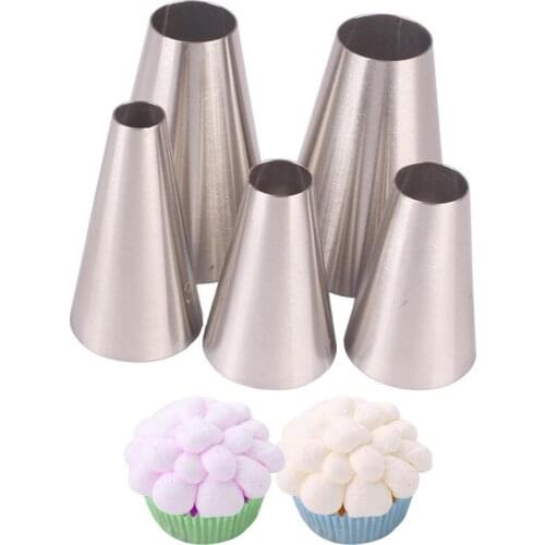 5Pcs/Set Round Shape Pastry Nozzles Cream Stainless Steel Icing Piping Pastry Nozzle Tips Baking Tools Cakes Decoration Tools