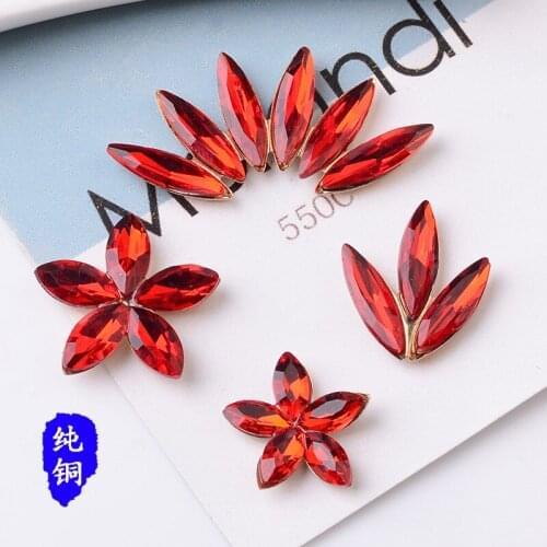 50pcs/lot Alloy Gold color with Crystal Flower/Leaf Shape Charm For Clothing DIY Jewelry Making Finding Charms Accessories