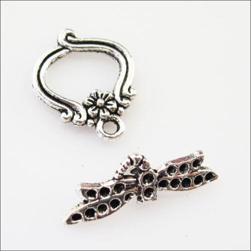 15Sets Tibetan Silver Animal Dragonfly Bracelet Toggle Clasps Connectors