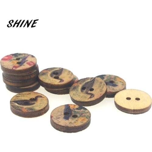 SHINE Wooden Sewing Buttons Scrapbooking Round Mixed Two Holes Retro 15\20mm Dia. 30 PCs Costura Botones decorate bottoni botoes