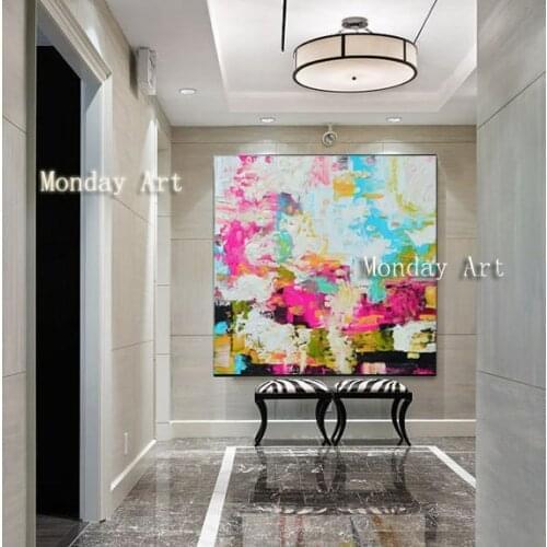 Large abstract oil painting on canvas Handmade Modern Grey Textured large painting colorful landscape painting for hotel art