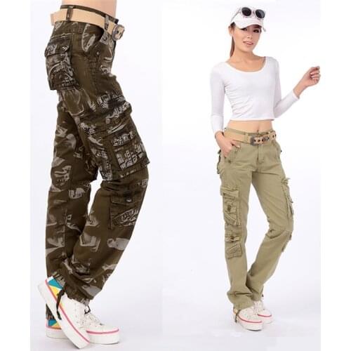 Tactical Cargo Pants Women Combat Military Pants Cotton Multi-Pockets Casual Loose Trousers Plus Size