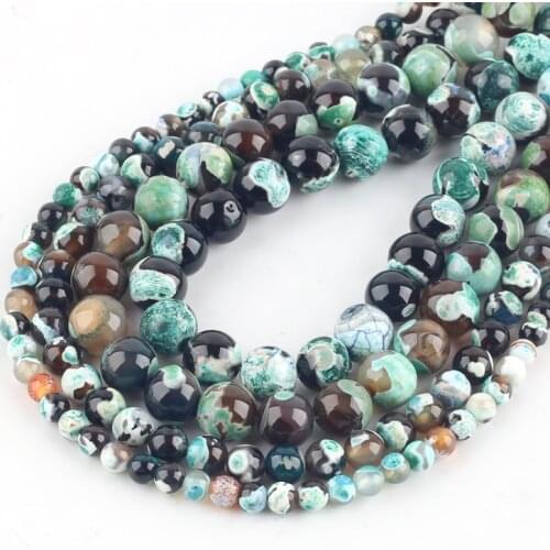 Natural Green Fire Agates Stone Beads Round Loose Spacer Beads For Jewelry Making DIY Bracelets 15''Inches 6/8/10/12mm Beads Diy