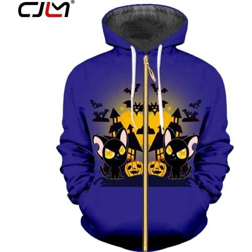 CJLM Happy Halloween Man Funny Zip Hoodies 3D Printed Bat Pumpkin Mens Animal Polyester Zipper Coat Free Shipping Clothing