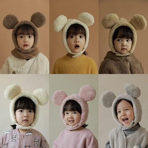 Children lovely plush double sided thick warm cap boys girls solid color hat