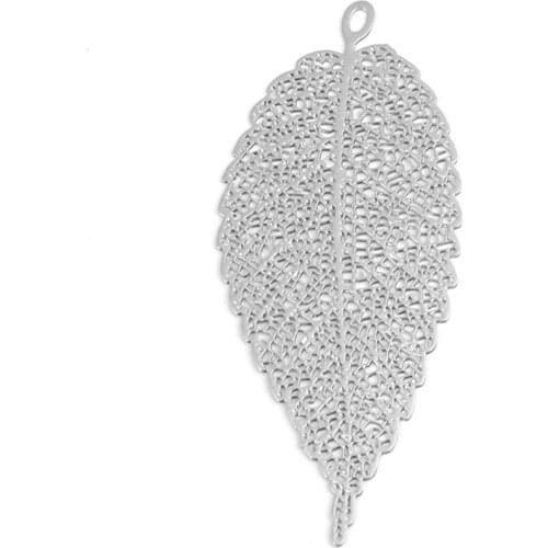 DoreenBeads Fashion Copper Filigree Stamping Pendants Gold Silver Color Leaf Charms Jewelry DIY Findings 5.5cm x 2.4cm, 10 PCs