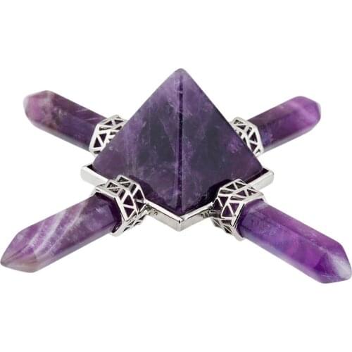 TUMBEELLUWA Purple Crystal Pyramid,4 Point Reiki Healing Crystal,Spiritual Energy Generator