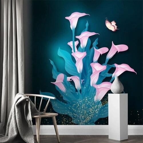 Custom Any Size Mural Wallpaper Nordic Minimalist Hand-painted Calla Lily Butterfly Background Wall Decorative Painting Frescoes