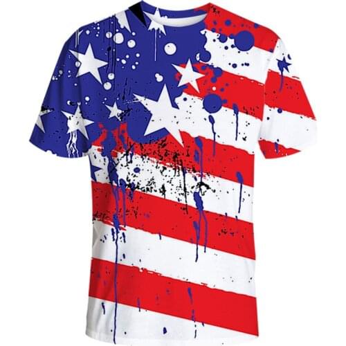 Summer New Men Tops American Independence Day Flag Skull 3D Printing Short Sleeve Round Neck Loose T-Shirt Mens Clothing Top
