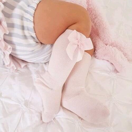 Baby Girls Socks Stockings Solid Color Bowknot Anti-Slip Cute Wild Cotton Long Stockings Toddler Girls Knee High Socks 0-5 Years