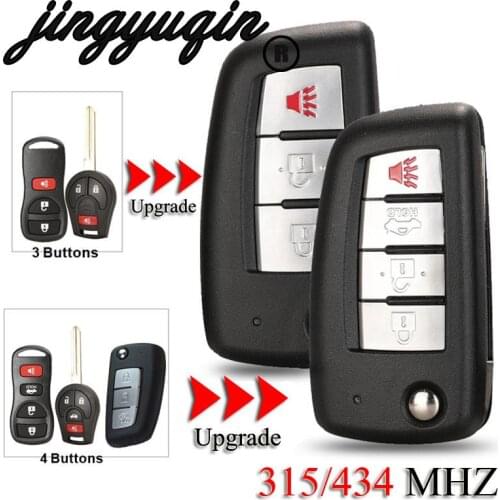 Jingyuqin 3 4 Buttons Remote Flip Key Shell For Nissan X-trail Qashqai Altima Maxima Genesis Sentra Versa NSN14 Blade 433/315MHZ