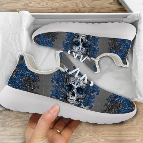 Jackherelook Women Sneakers Shoes Sugar Skull Print Casual Summer Lace Up Knitting Vulcanized Shoe Woman Trainers Tenis Feminino