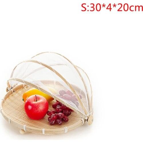 Food Tent Basket Tray Fruit Vegetable Bread Storage Basket With Mesh Net Cover