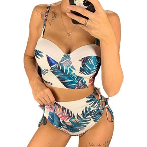 Leaf Print Sexy Bikini Set 2020 Women Swimwear Swimsuit Push Up Bikinis Set Female High Waist Swimming Suits for Bathing Suit