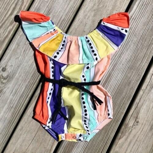 Summer Newborn Infant Baby Girl Cotton Romper Ruffle Colorful Striped Romper Jumpsuit Sunsuit Outfits Clothes