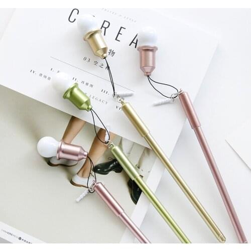 3pcs Small clean light bulb pen Creative students use dust plug gel pen 0.38mm black signature pen