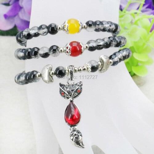 Multicolor Fashion Black 3Rows Glass Beads Crystal Bracelet Bangles Hand Chain 6mm Jewelry making design For Women Girls Gifts