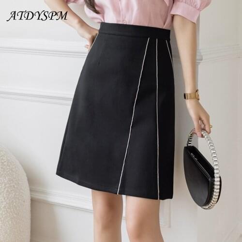 New Elegant A-line Skirts Women High Waist Package Hip Black Beige Skirt Female Casual Bodycon Midi Skirts Plus Size S-5XL