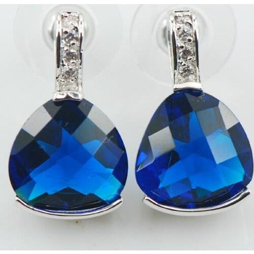 New Blue Crystal Zircon Woman 925 Sterling Silver Crystal Earrings TE523