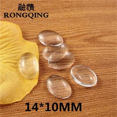 RONGQING 14*10MM 100pcs/lot oval Cabochon DIY Hand made Transparent Clear Glass Supplies Jewelry Accessories