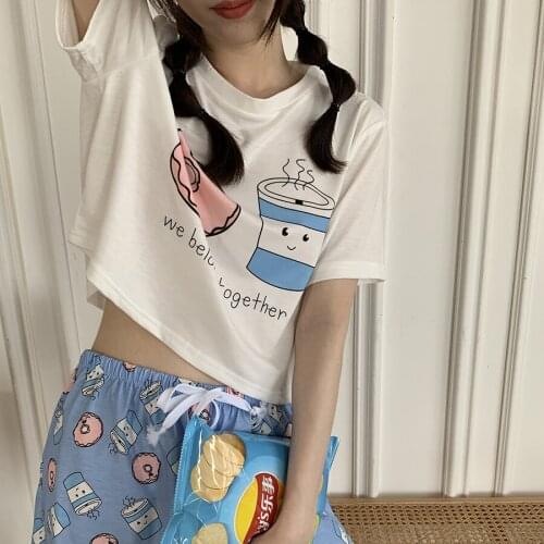 ICCLEK Summer Womens Pajamas Short-sleeved Set Cute Sexy Pajamas Home Clothes T-shirt Shorts Casual Wear Dropshipping Pajamas