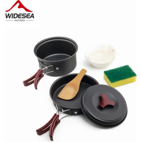 Widesea 1 Person Camping Tableware Outdoor Cookware Picnic Set Travel Gears Non-Stick Pots Pans Bowls Hiking Utensils