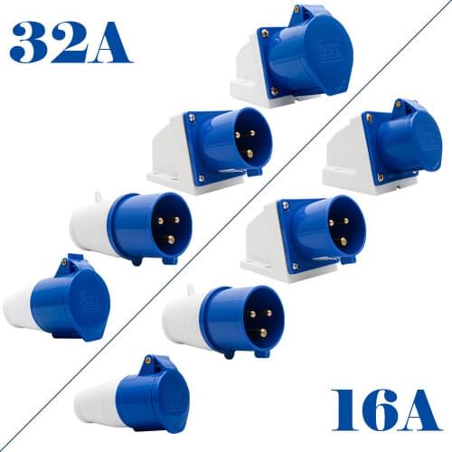 240V 16A/32A 3Pin Blue Industrial Plug & Sockets IP44 Camping Industrial Use