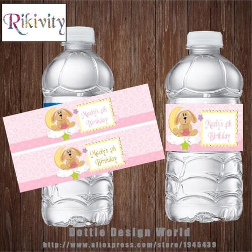 Rikivity 20 Pcs Personalized Princess Pug Water Bottle Wine Champagn Labels Candy Bar Wrapper Birthday Party Baby Shower Decor