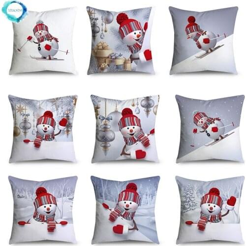 Christmas Snowman Printing Home Decor Polyester Cushion Cover Pillowcase for Bed Sofa Decorative Pillow Cover Decorative 45X45CM