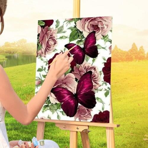 Butterfly And Flower Paint By Numbers Complete Kit Acrylic Paints 50*70 Canvas Pictures Home Decoration For Wholesale