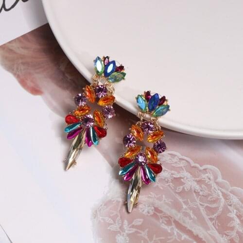HYSECMAO New Arrival Shiny Rhinestone Drop Earrings Colorful Glass Crystal Women Earrings Trendy Wedding Jewelry Christmas Gifts