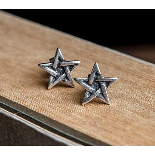 925 Sterling Silver Satan Inverted Pentagram Stud Earrings Downward-pointing Pentagram Pentacle Lucifer Demon Punk Jewelry