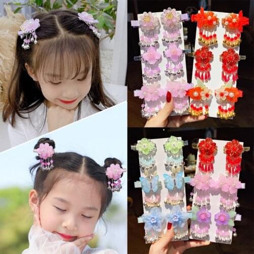 Ancient antique hanfu tire children baby fine hair clip hairpin costume headdress flower child joker butterfly hair accessories