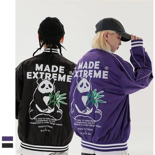 Street Hip Hop Panda Print Jacket Men and Women Autumn Fashion Embroidery Loose Baseball Uniform Jackets Casual Retro Overcoats