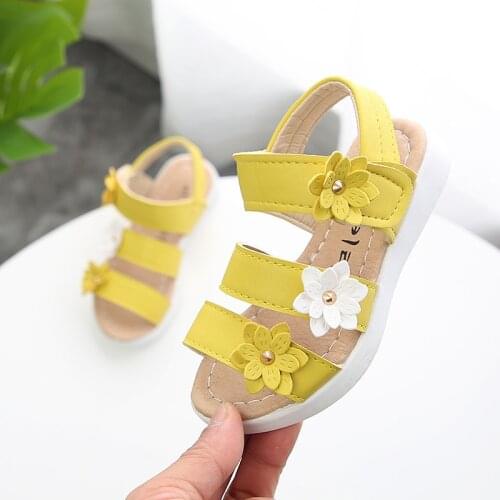 ULKNN New Style Summer Girl Sandal Beach Children Sandal Flowers Princess Sandal Fashion Kids Shoes White Yellow Pink