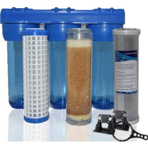 High Quality! 10 ''Transparent Three Stage Whole House Water Filtration System with Washable, Resin, CTO , 3/4 "Inlet & Outlet