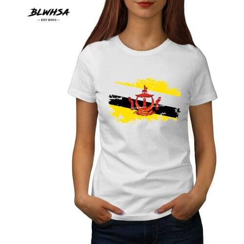 BLWHSA New Summer New Arrival Women T Shirt O-Neck Short Sleeve Brunei National Flag Printed Cotton T- Shirt for Female
