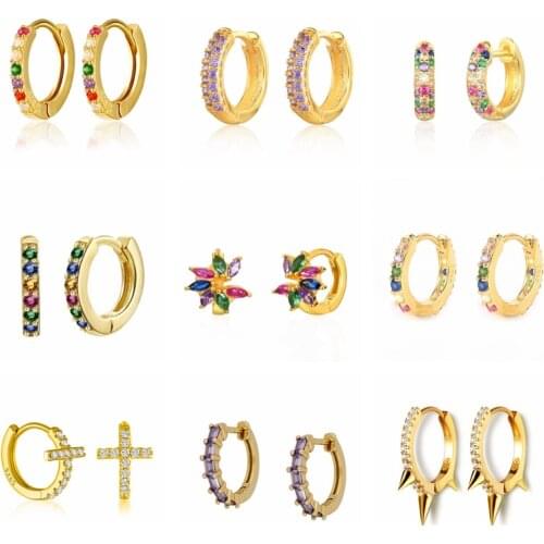 CANNER 925 Sterling Silver Colored Zircon Pendant Hoop Earrings Geometric Cross Star Drop Earrings For Women Jewelry Pendientes