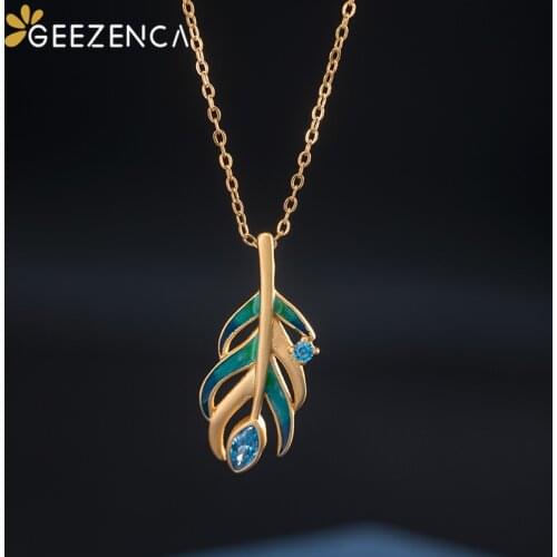 925 Sterling Silver Wing Feather Gold Plated Pendant Necklace Zircons Copal Necklaces Fine Jewelry for Women Trendy Party Gift
